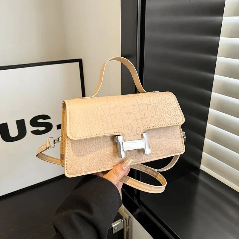 Fashionable Crocodile Pattern Solid Color Shoulder Bag for Women Simple Versatile High End Feelings Cross Border New 2025