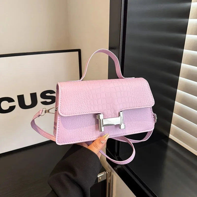 Fashionable Crocodile Pattern Solid Color Shoulder Bag for Women Simple Versatile High End Feelings Cross Border New 2025