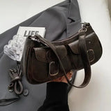 Fashion Double Pockets Design PU Leather Shoulder Bag for Women 2025 Tend Female Crossbody Bag Underarm Bags Handbags bolsa