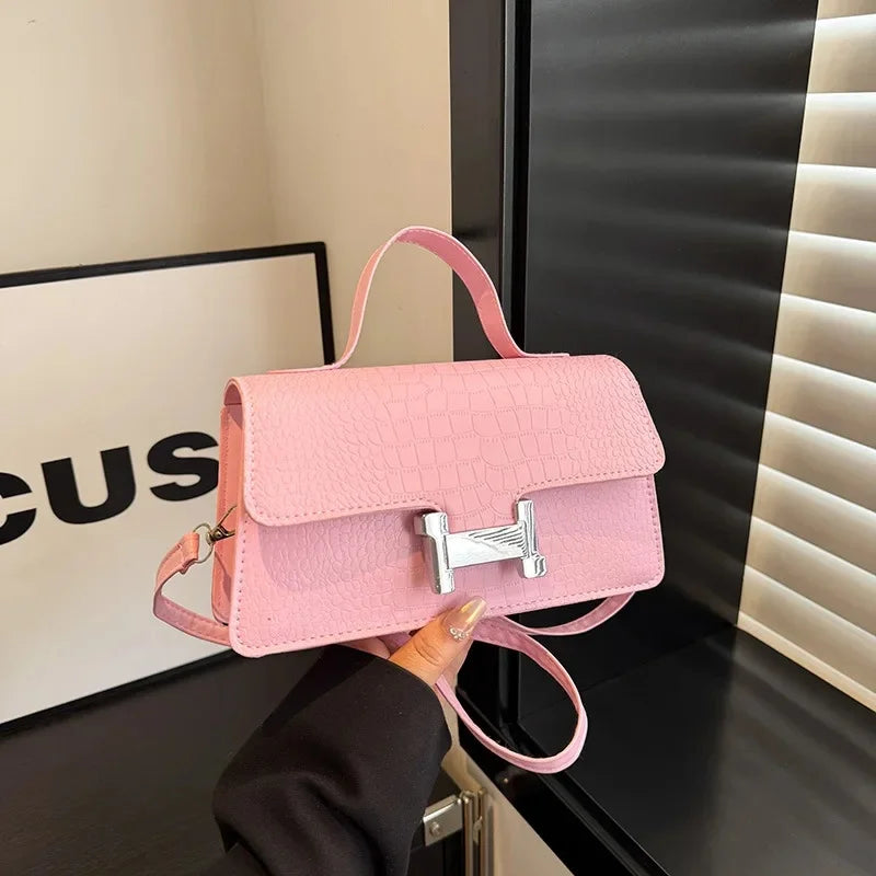 Fashionable Crocodile Pattern Solid Color Shoulder Bag for Women Simple Versatile High End Feelings Cross Border New 2025