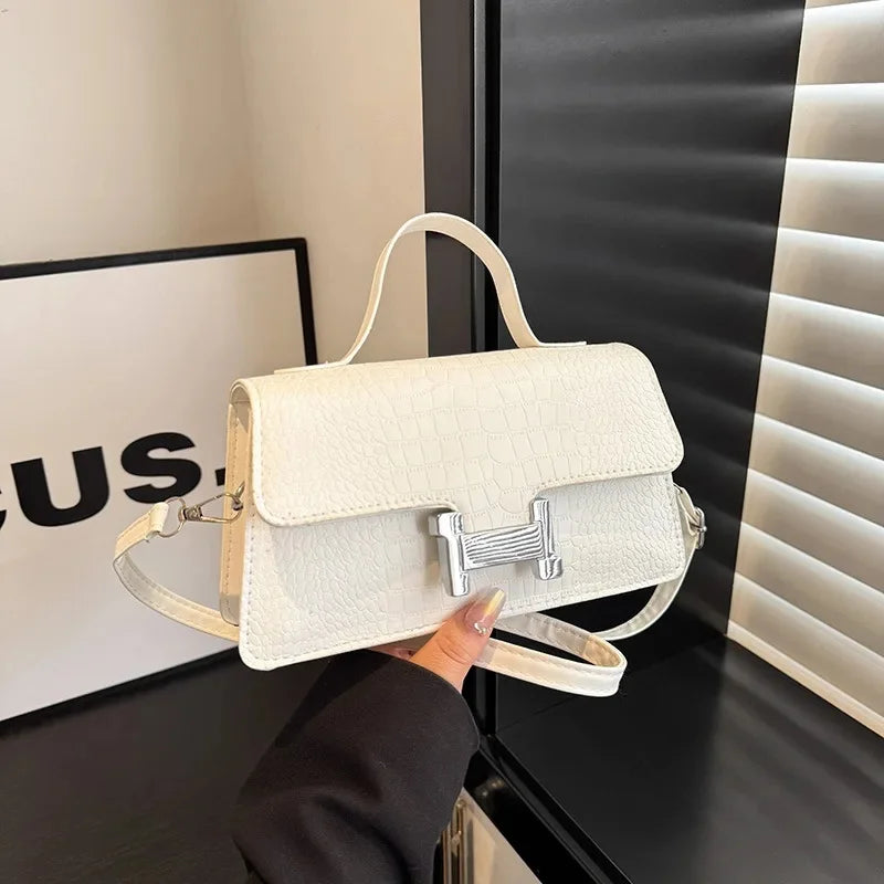 Fashionable Crocodile Pattern Solid Color Shoulder Bag for Women Simple Versatile High End Feelings Cross Border New 2025
