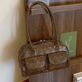 Fashion Double Pockets Design PU Leather Shoulder Bag for Women 2025 Tend Female Crossbody Bag Underarm Bags Handbags bolsa